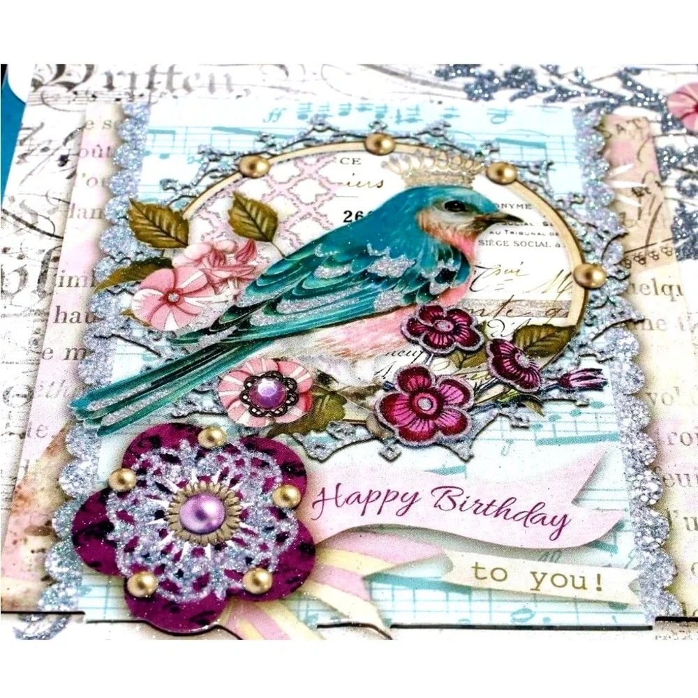 Punch Studio Single (1) 3D Glitter Birthday Card +Env+Seal ~ Crown Bird (67450)